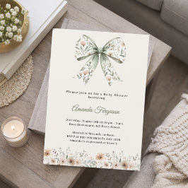 Invitación Ducha de bebé verano flores neutras lazo verde mar