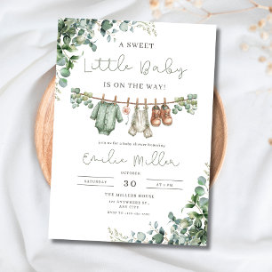 Invitación Ducha de bebé verde boho ropa de bebé niño