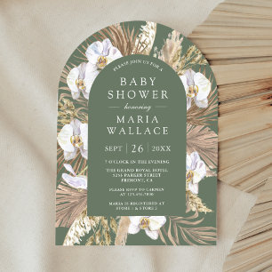 Invitación Ducha de bebé verde esmeralda con orquídea blanca 