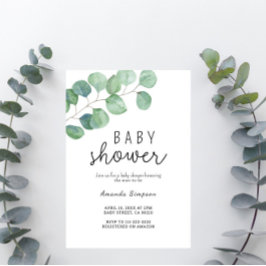 Invitación Ducha de bebé verde eucalipto