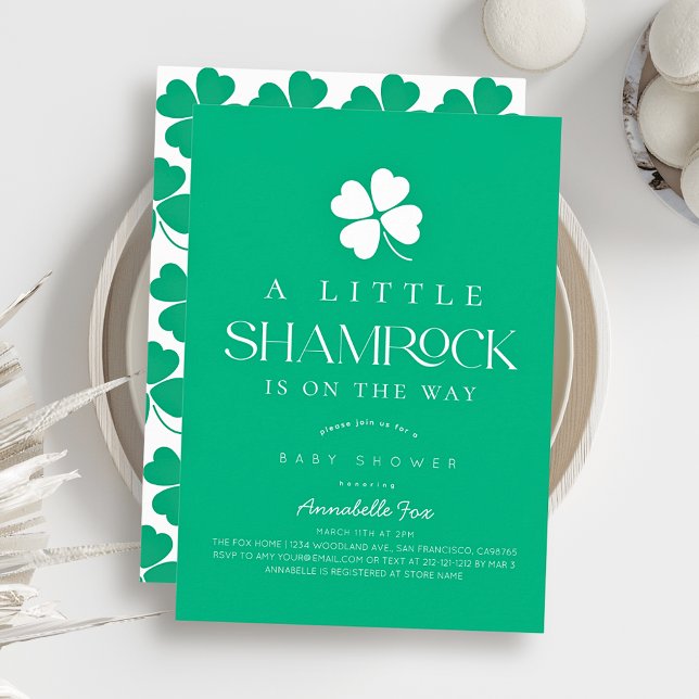 Invitación Ducha de bebé verde moderna Little Shamrock (Subido por el creador)