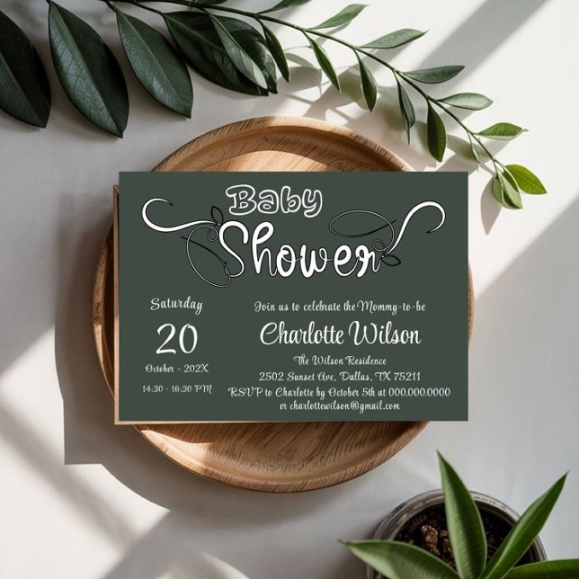 Invitación Ducha de bebé verde oscuro moderna (Subido por el creador)