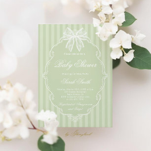 Invitación Ducha de Bebé Verde Salvia con Encaje