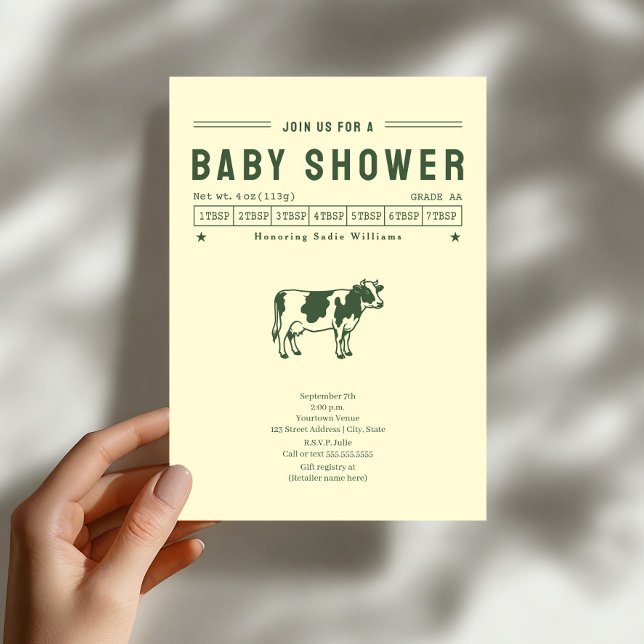 Invitación Ducha de Bebé Verde Vaca de Mantequilla Neutral (Subido por el creador)