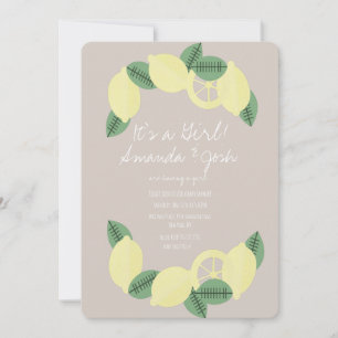 Invitación Ducha de bebé vintage de limón cítrico minimalista
