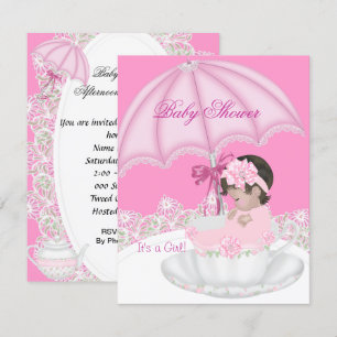 Invitación Ducha de Bebé Vintage Niña Bebé Rosa en Taza de Té