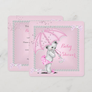 Invitación Ducha de Bebé Vintage Niña Hermoso Paraguas Rosa