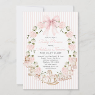 Invitación Ducha de Bebé Vintage Niña, Juguetes de Bebé Niña