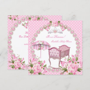 Invitación Ducha de Bebé Vintage Niña Paraguas Rosa Cuna