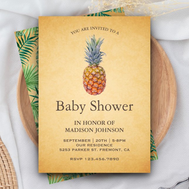 Invitación Ducha de Bebé Vintage Piña Tropical (Subido por el creador)