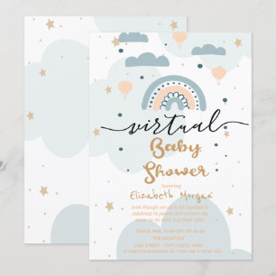 Invitación Ducha de Bebé Virtual Arcoíris, Nubes y Estrellas