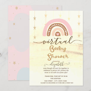 Invitación Ducha de Bebé Virtual Arcoíris, Nubes y Estrellas