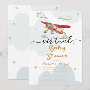 Invitación Ducha de Bebé Virtual Avión, Nubes y Estrellas