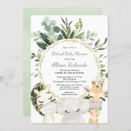 Invitación Ducha de bebé virtual tiernos animales verde oro