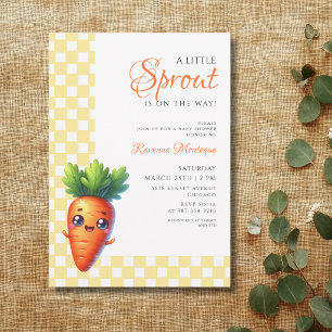 Invitación Ducha de bebé zanahoria de gingham amarillo pequeñ
