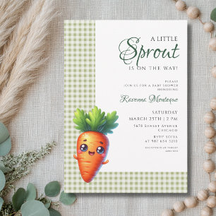 Invitación Ducha de Bebé Zanahoria de Gingham Verde Pequeño B