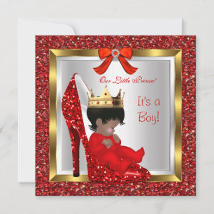 Invitación Ducha de bebé Zapatos rojos Príncipe Real Niño Lin