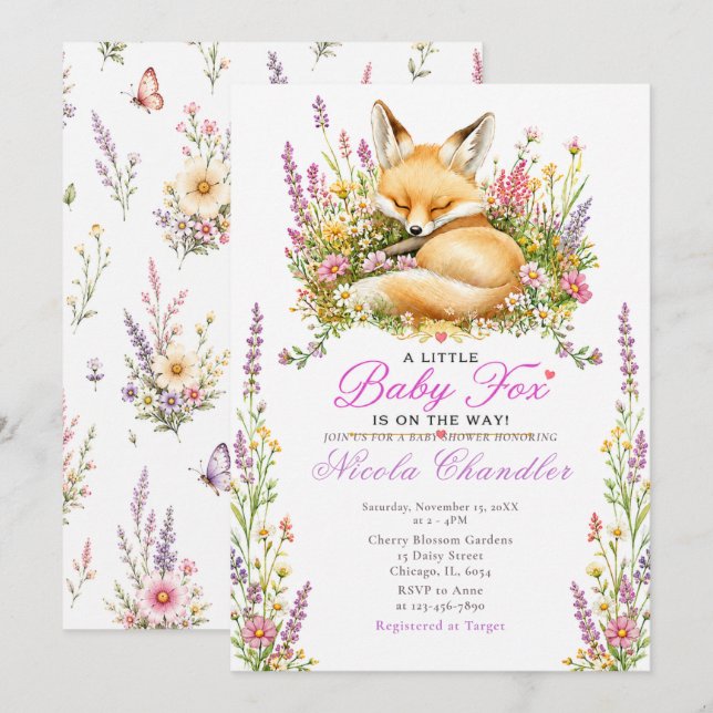 Invitación Ducha de Bebé Zorro Bebé (Anverso / Reverso)