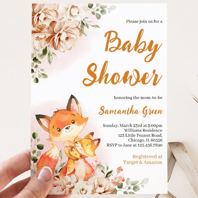 Invitación Ducha de Bebé Zorro Floral de Otoño (Subido por el creador)