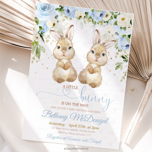 Invitación ducha de bebés de conejitos gemelos (Bunny twins baby shower ,bunny baby shower invitation,baby shower bunny,some bunny invite, easter sp)