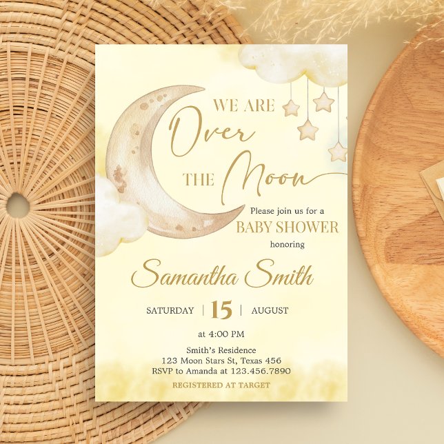 Invitación Ducha de Bienvenida Sobre la Luna  (Over the Moon Baby Shower Invitation)
