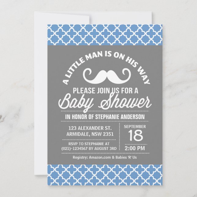 Invitación Ducha de bigote de hijito (Anverso)