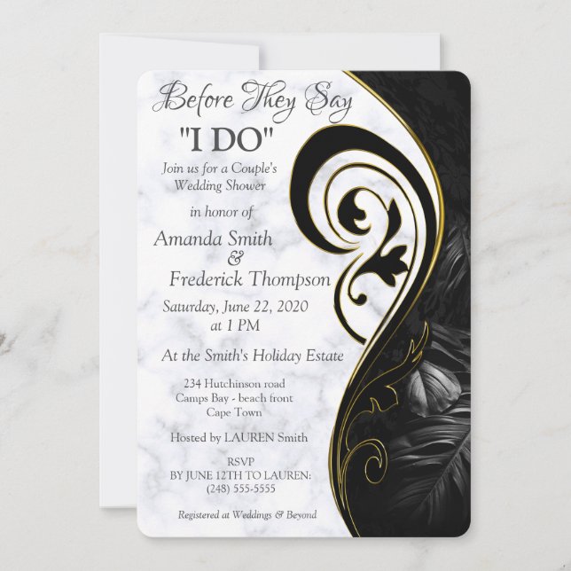 Invitación Ducha de Boda Abstracta Negra Mármol Blanco Modern (Anverso)