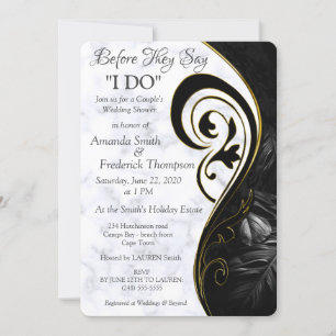 Invitación Ducha de Boda Abstracta Negra Mármol Blanco Modern