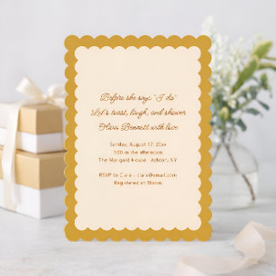Invitación Ducha de Boda Amarillo Mostaza con Borde Escalonad