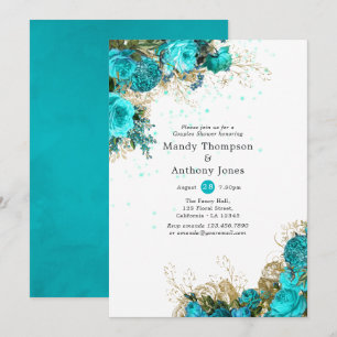 Invitación Ducha de boda antigua turquesa y dorada shabby