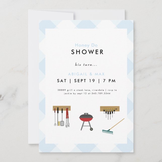 Invitación Ducha de Boda Azul para Parejas Honey Do (Anverso)