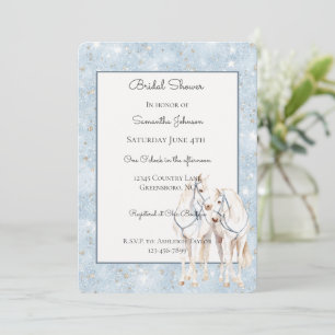 Invitación Ducha de Boda Caballos Blancos con Brillo Falso Az