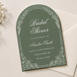 Invitación ducha de boda chic old money verde oliva arco