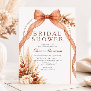 Invitación Ducha de Boda con Lazo Floral Rústico de Otoño