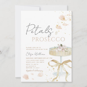Invitación Ducha de boda con pétalos dorados y Prosecco
