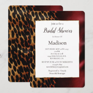 Invitación Ducha de Boda Cuero Vacuno Rojo Dorado Negro