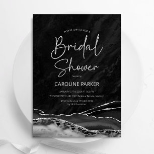 Invitación Ducha de Boda de Ágata Negra Plateada