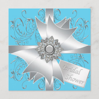 Invitación Ducha de Boda de Arco de Diamante Plateado Azul Tu
