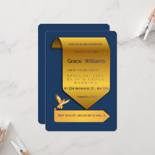 Invitación Ducha de Boda de Azul Marino y Dorado con Pergamin