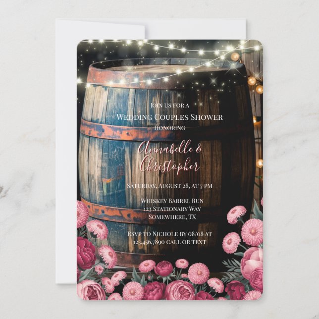 Invitación Ducha de Boda de barril de Whiskey Ruskey (Anverso)