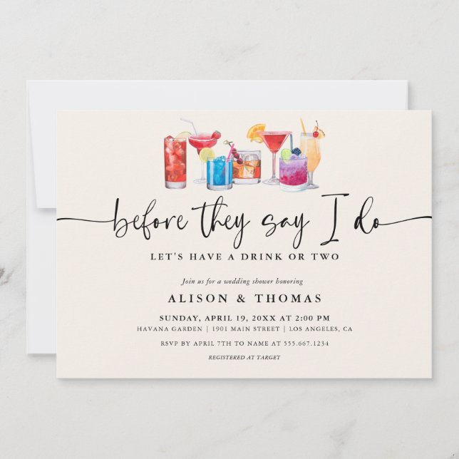 Invitación Ducha de boda de cóctel | Parte de compromiso (Anverso)