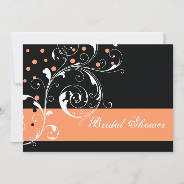 Invitación Ducha de boda de coral negro hoja de pergamino (Anverso)