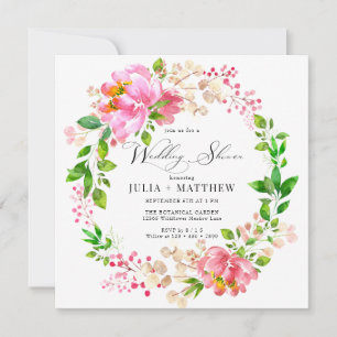 Invitación Ducha de boda de corona floral pintada a mano   Ro