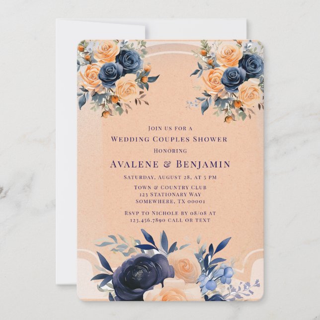Invitación Ducha de Boda de flores pintada con arveja de la M (Anverso)