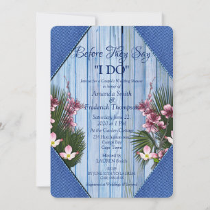 Invitación Ducha de boda de flores rosadas y azules de la Mar