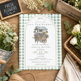 Invitación Ducha de Boda de Gingham Verde Fresca del Mercado