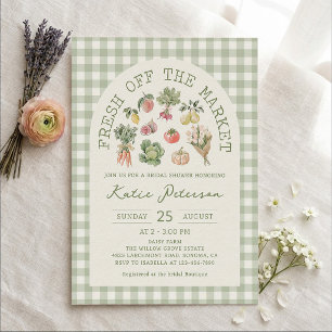 Invitación Ducha de Boda de Gingham Verde Fresco del Mercado