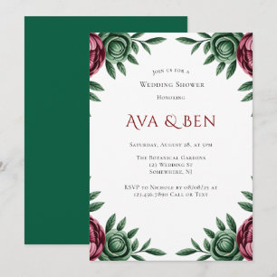 Invitación Ducha de Boda de Invierno de Borgoña y Peonía Esme