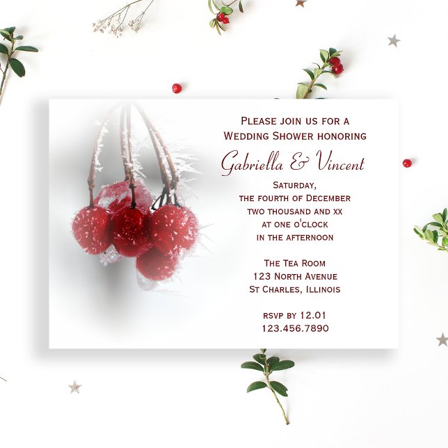 Invitación Ducha de boda de invierno helada roja Berries (Subido por el creador)