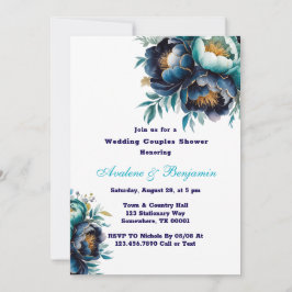 Invitación Ducha de Boda de la Marina Azul Peony y la Marina 